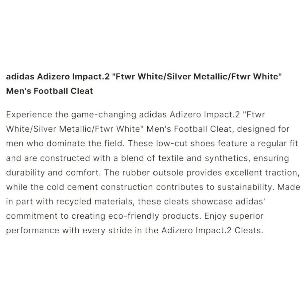 Adidas Adizero Impact 2 Spark White Molded Cleats IF5103 Men's‎ Size 11.5 NWT - Picture 12 of 15